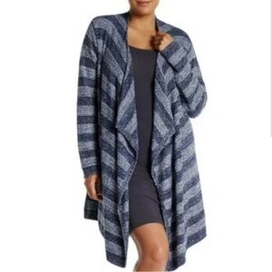 Barefoot Dreams Bamboo ChicLite Blue Stripe Calypso Wrap Sweater L/ XL -EUC
